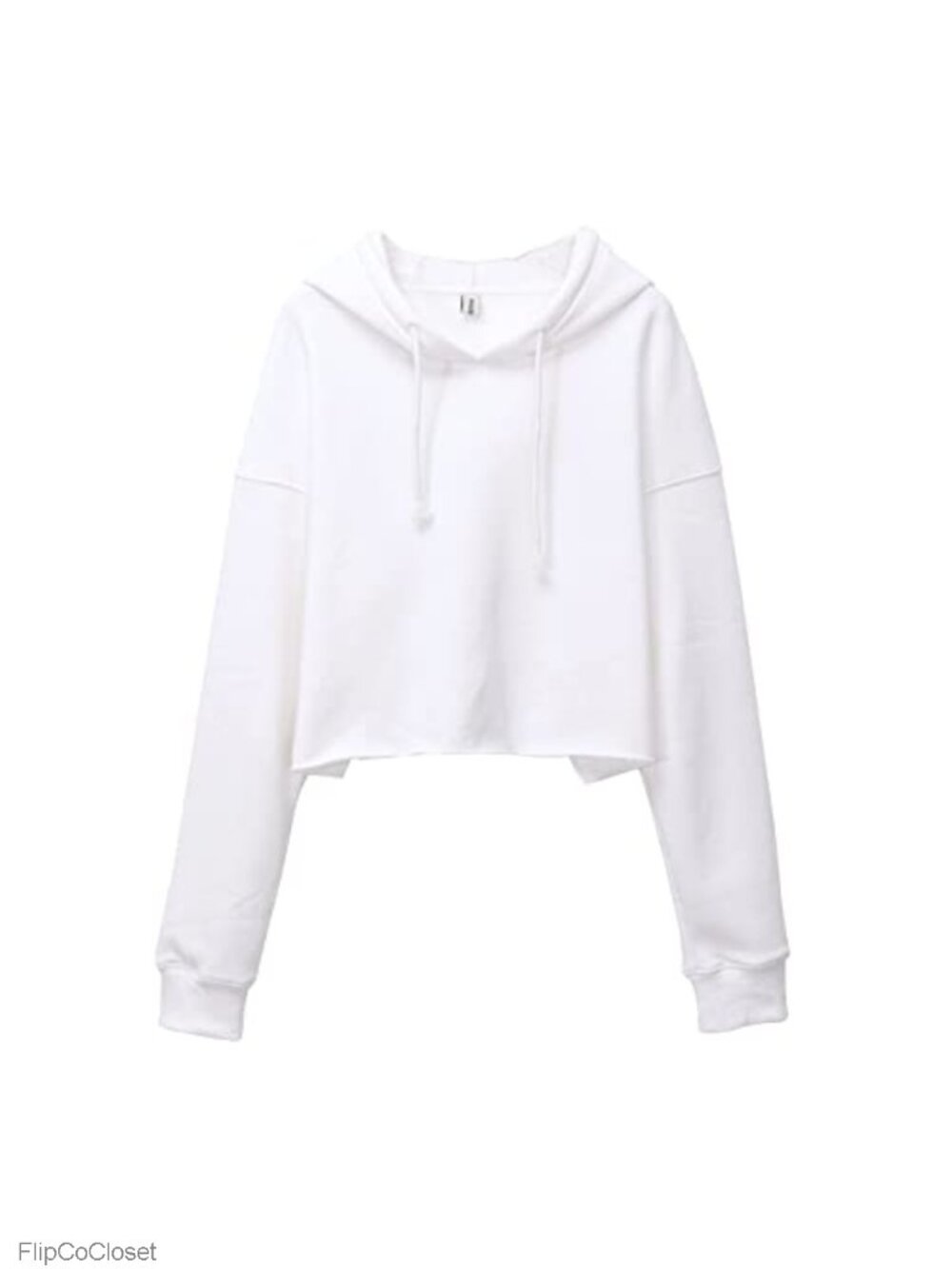 Cropped Hoodie Fleece Sweatshirt Drawstring Raw Hem Long Sleeve